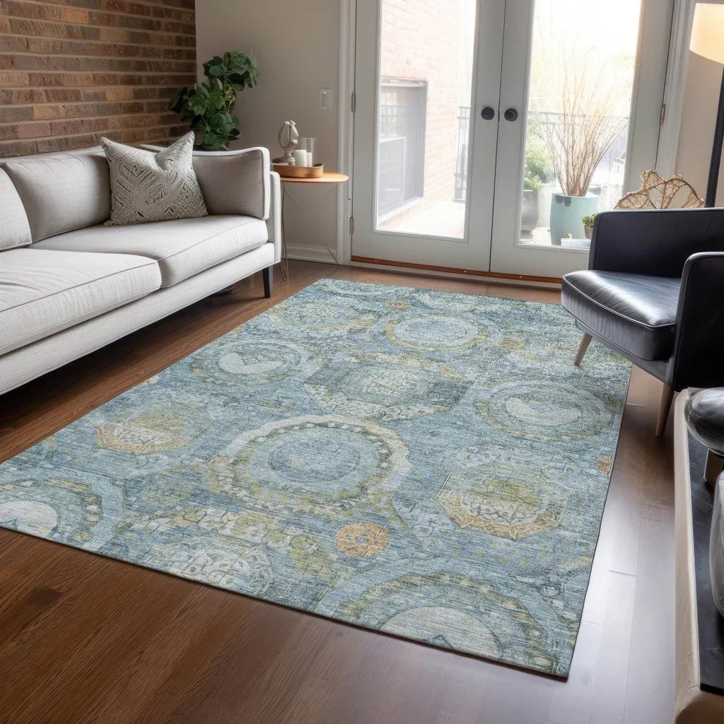 LOOMLAN Rugs Savarna Blue Washable Indoor-Outdoor Rug