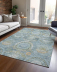 LOOMLAN Rugs Savarna Blue Washable Indoor-Outdoor Rug