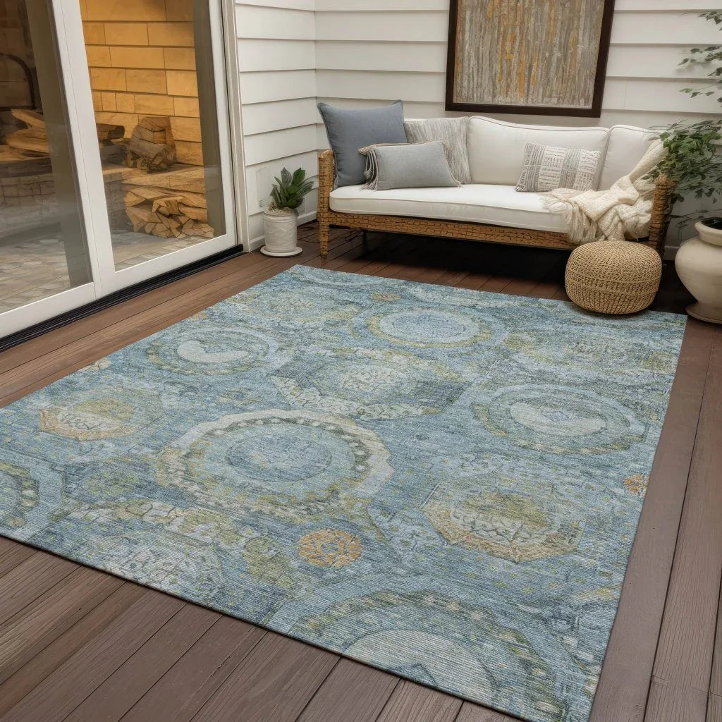 LOOMLAN Rugs Savarna Blue Washable Indoor-Outdoor Rug