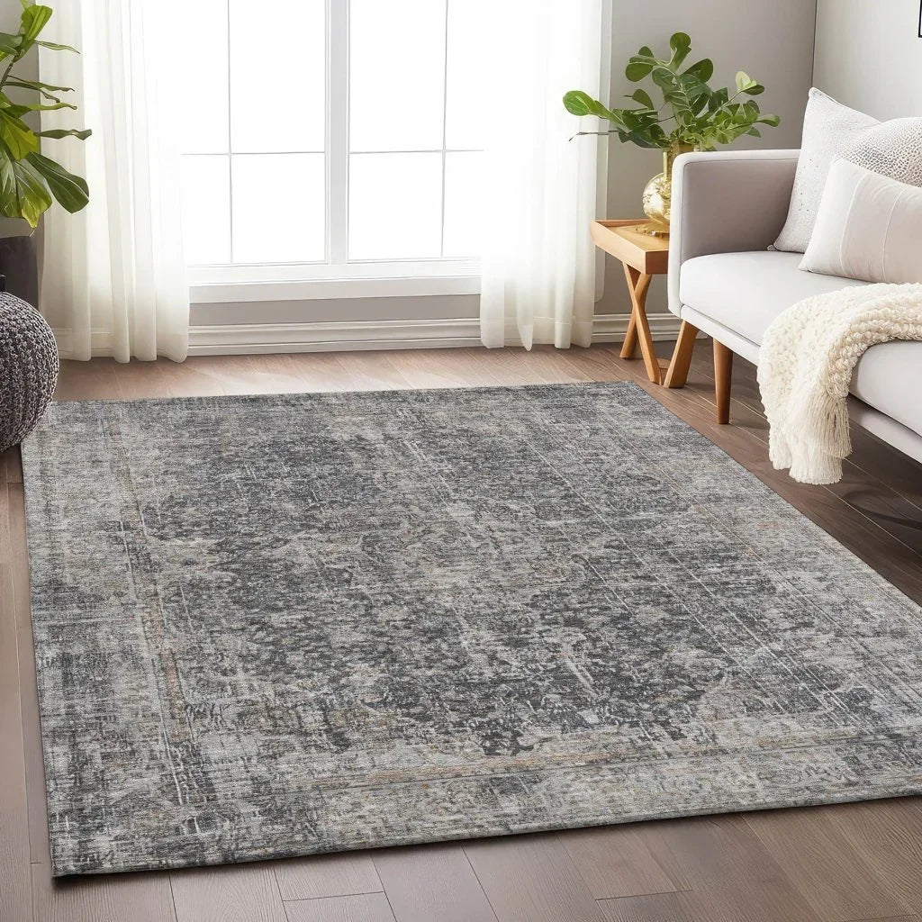 LOOMLAN Rugs Scarlune Gray Washable Indoor-Outdoor Rug