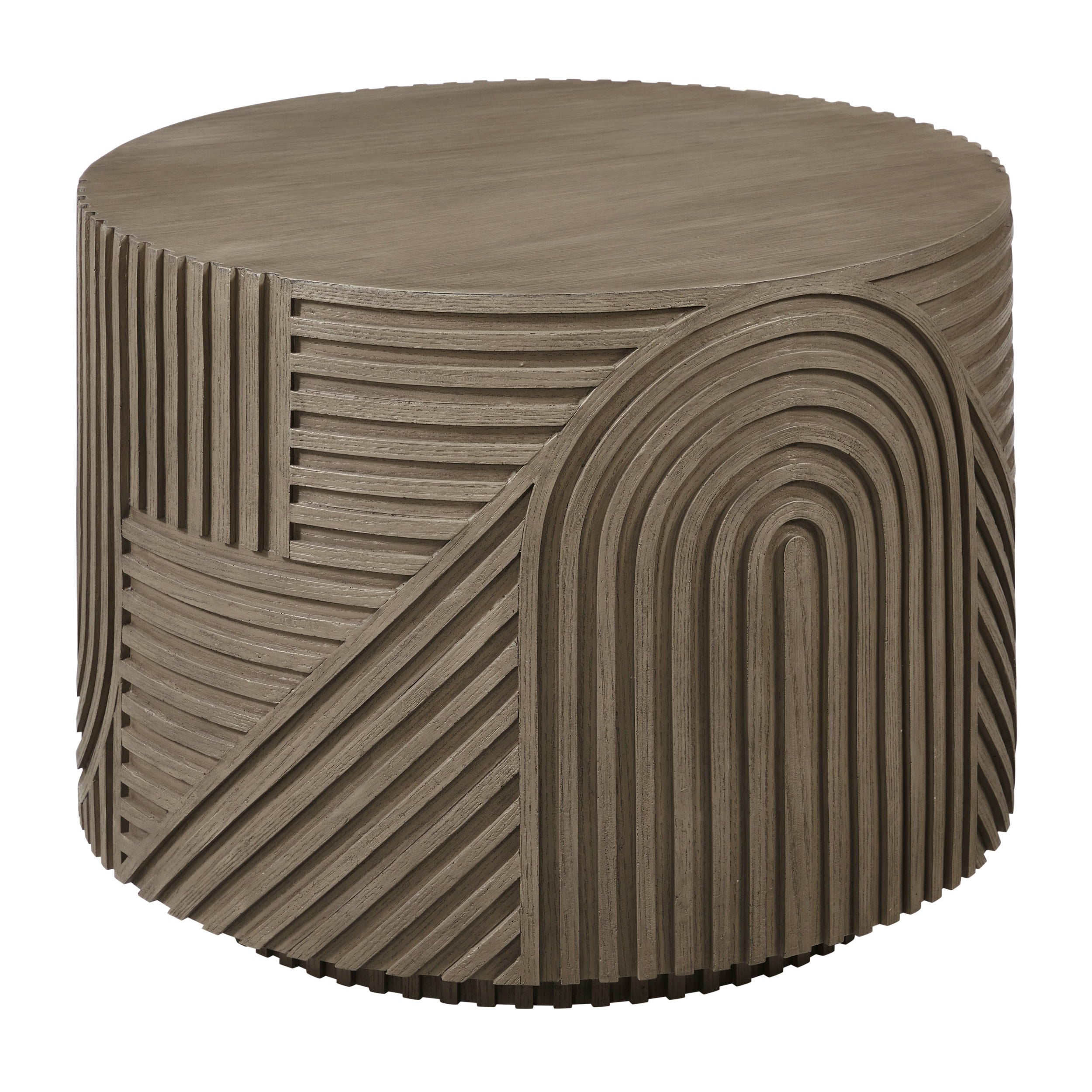 Serenity Textured Round Drum Table - Brown Outdoor Accent Table-Outdoor Side Tables-Seasonal Living-LOOMLAN