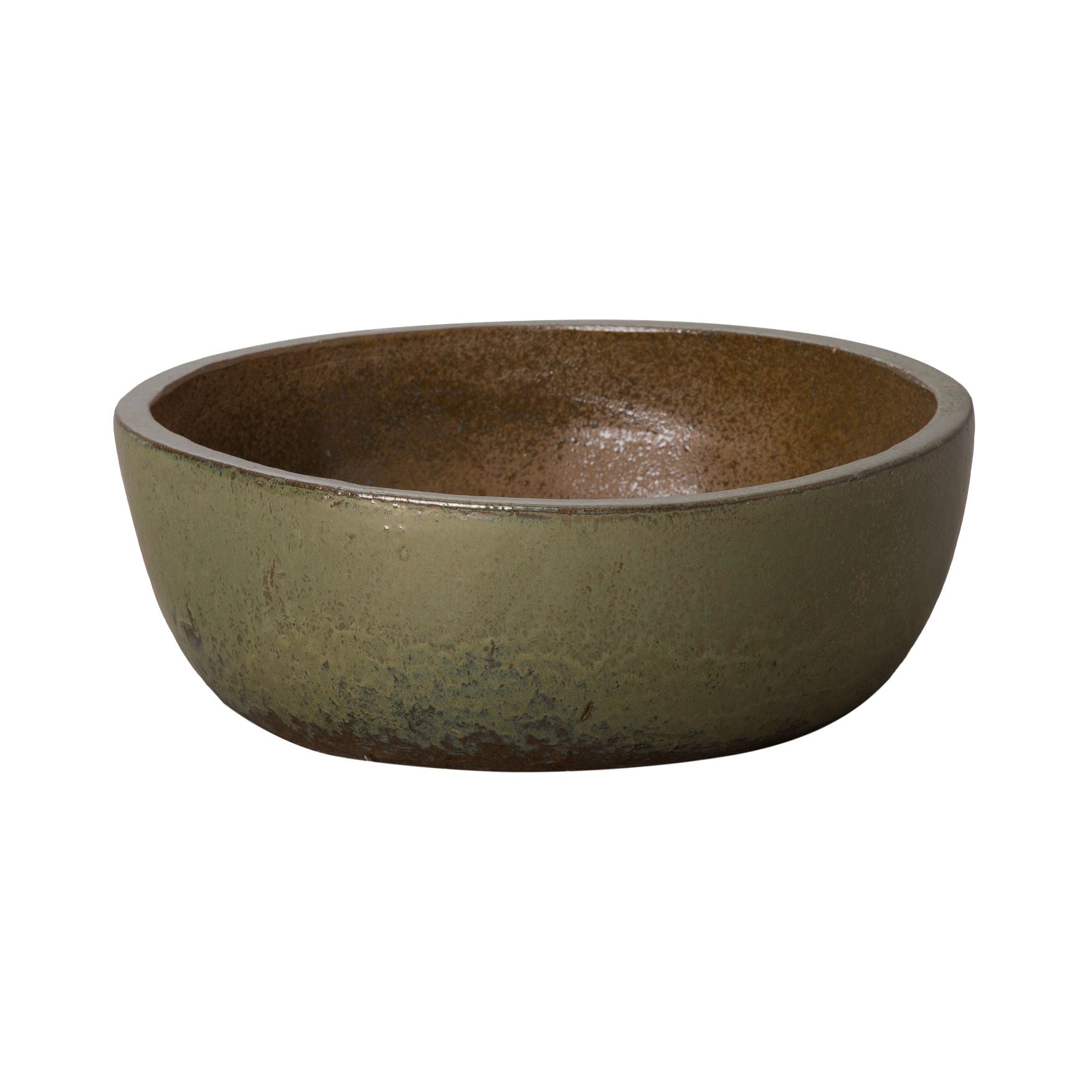 Emissary Shallow Metallic Green Ceramic Outdoor Planter
