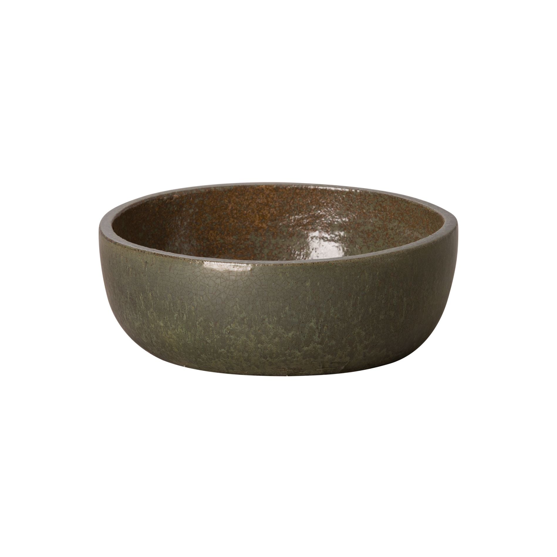 Emissary Shallow Metallic Green Ceramic Outdoor Planter
