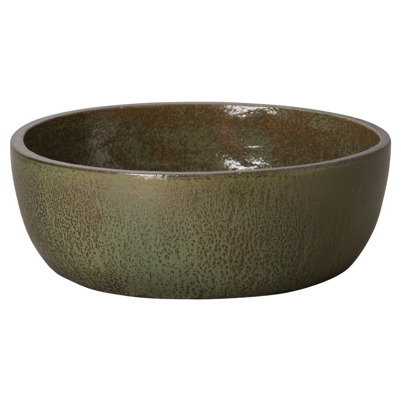 Emissary Shallow Metallic Green Ceramic Outdoor Planter