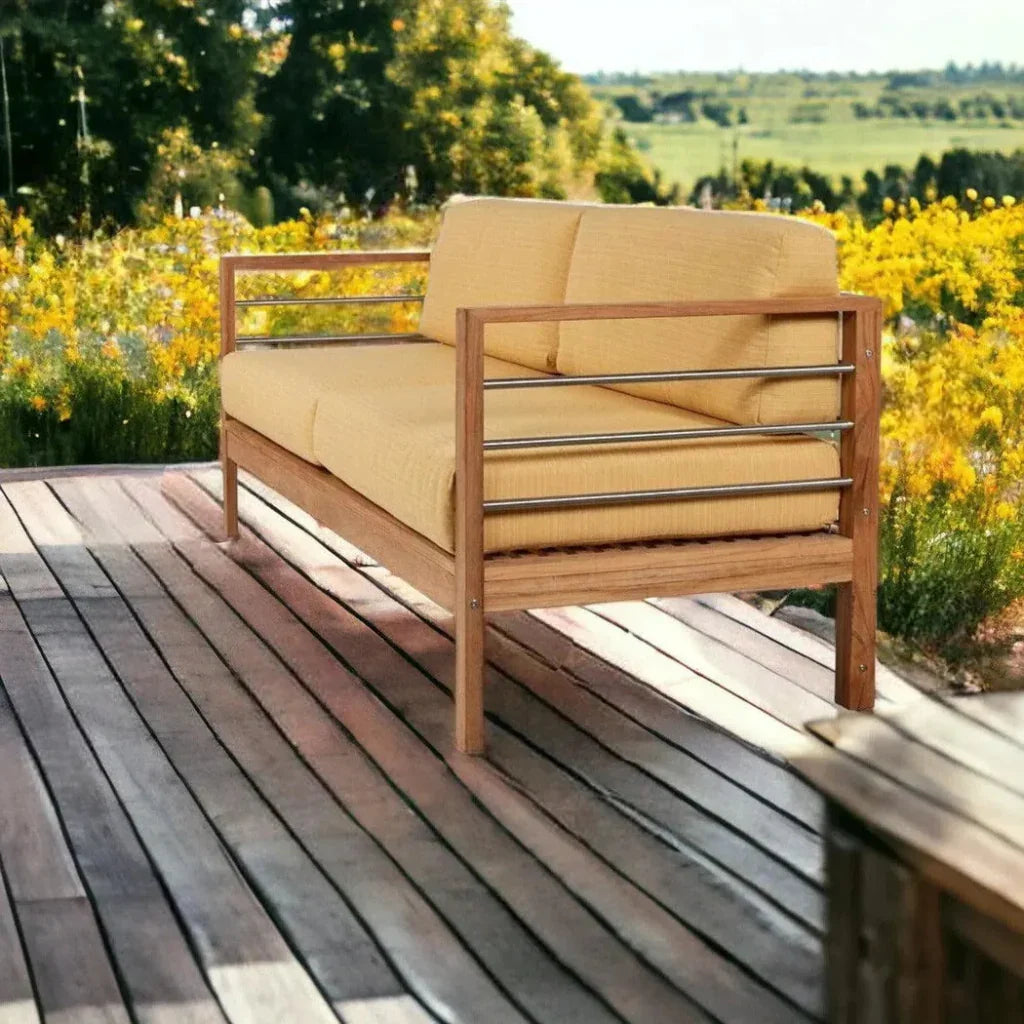 SoHo 3 - Person Teak Outdoor Couch Sunbrella Cushions - LOOMLAN - HiTeak - Outdoor Sofas &amp; Loveseats