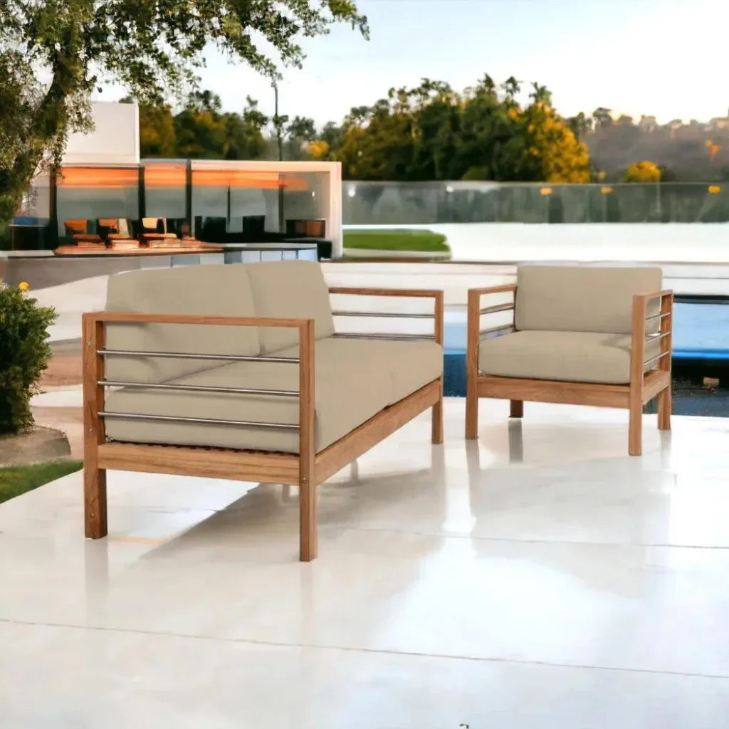 SoHo 3 - Person Teak Outdoor Couch Sunbrella Cushions - LOOMLAN - HiTeak - Outdoor Sofas &amp; Loveseats