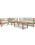 SoHo 4-Piece Teak Outdoor Patio Deep Seating Set with Sunbrella Cushions-Outdoor Lounge Sets-HiTeak-Beige-LOOMLAN