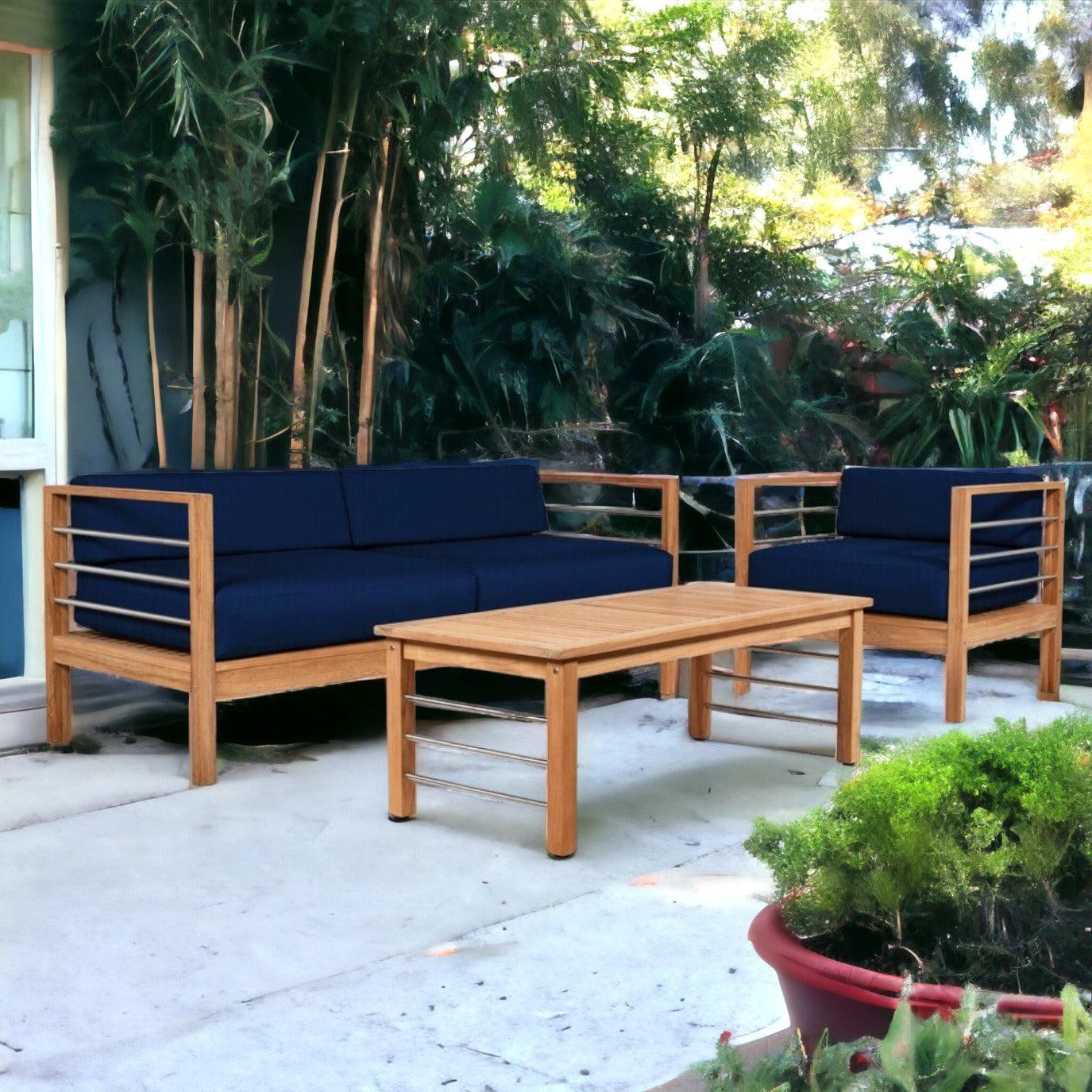 SoHo 4-Piece Teak Outdoor Patio Deep Seating Set with Sunbrella Cushions-Outdoor Lounge Sets-HiTeak-LOOMLAN