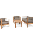 SoHo 4-Piece Teak Outdoor Patio Deep Seating Set with Sunbrella Cushions-Outdoor Lounge Sets-HiTeak-Grey-LOOMLAN