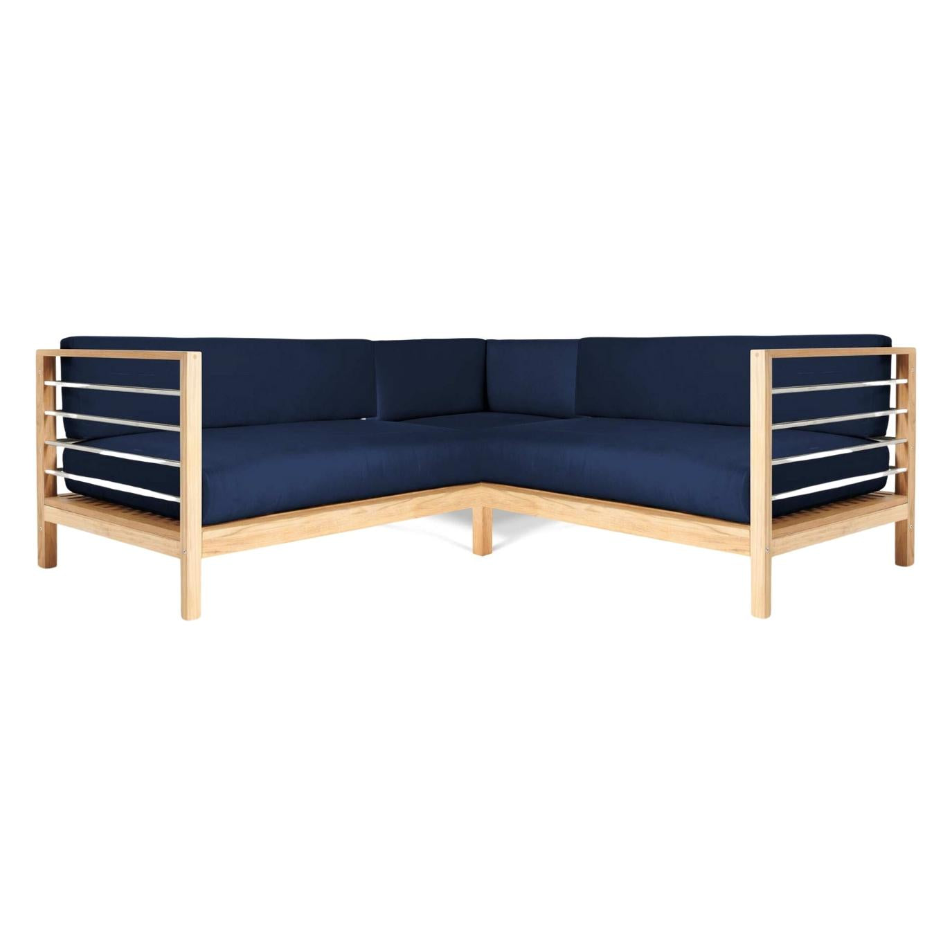 SoHo 7-piece Teak Outdoor Sectional Deep Seating Set with Sunbrella Cushion-Outdoor Sectional Sets-HiTeak-Navy-LOOMLAN