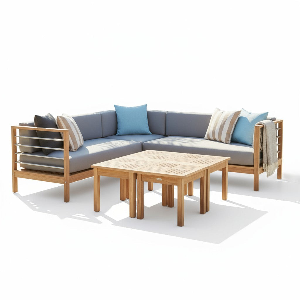 HiTeak SoHo Patio Sectional Deep Sofa Set with Sunbrella 7PC