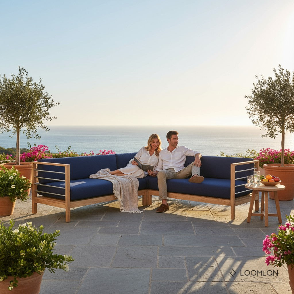 HiTeak SoHo Patio Sectional Deep Sofa Set with Sunbrella 7PC