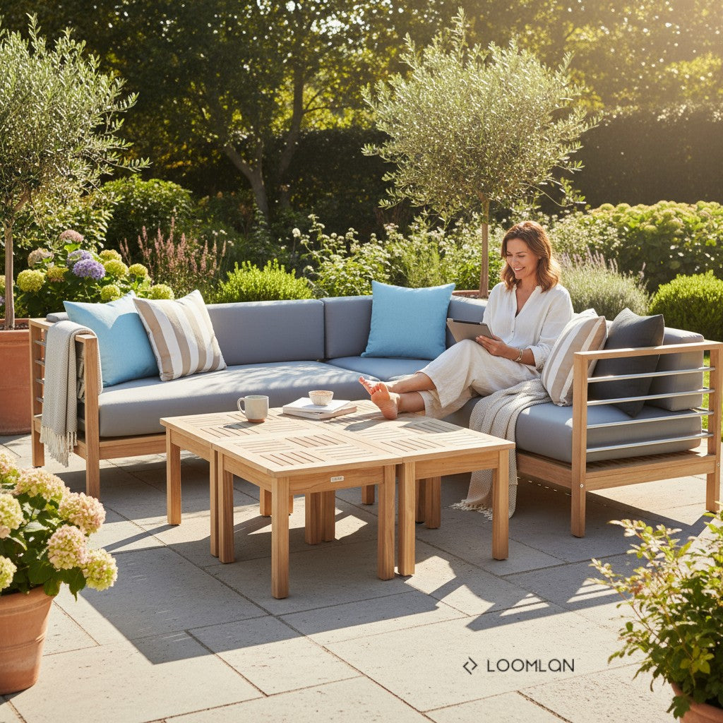 HiTeak SoHo Patio Sectional Deep Sofa Set with Sunbrella 7PC