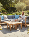 HiTeak SoHo Patio Sectional Deep Sofa Set with Sunbrella 7PC