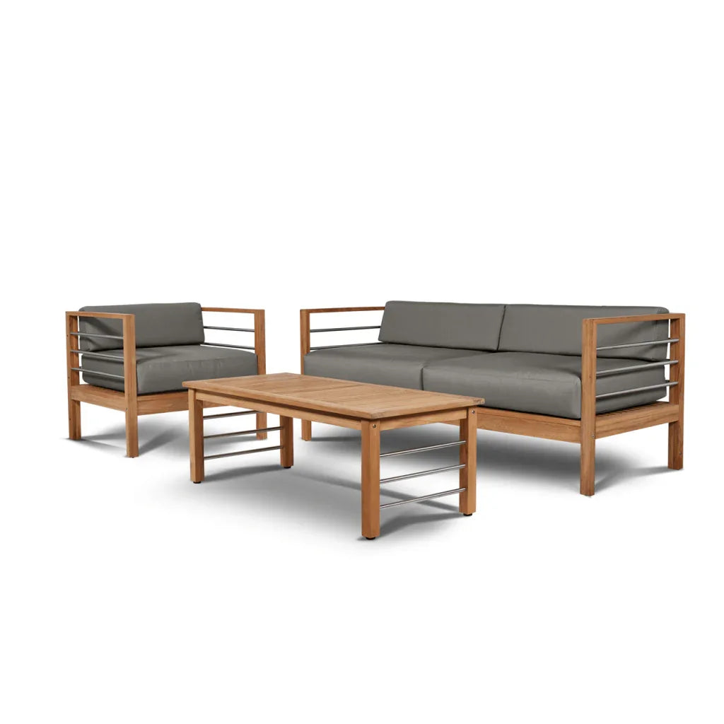 HiTeak SoHo Teak Patio Deep Sofa Set with Sunbrella 4PC