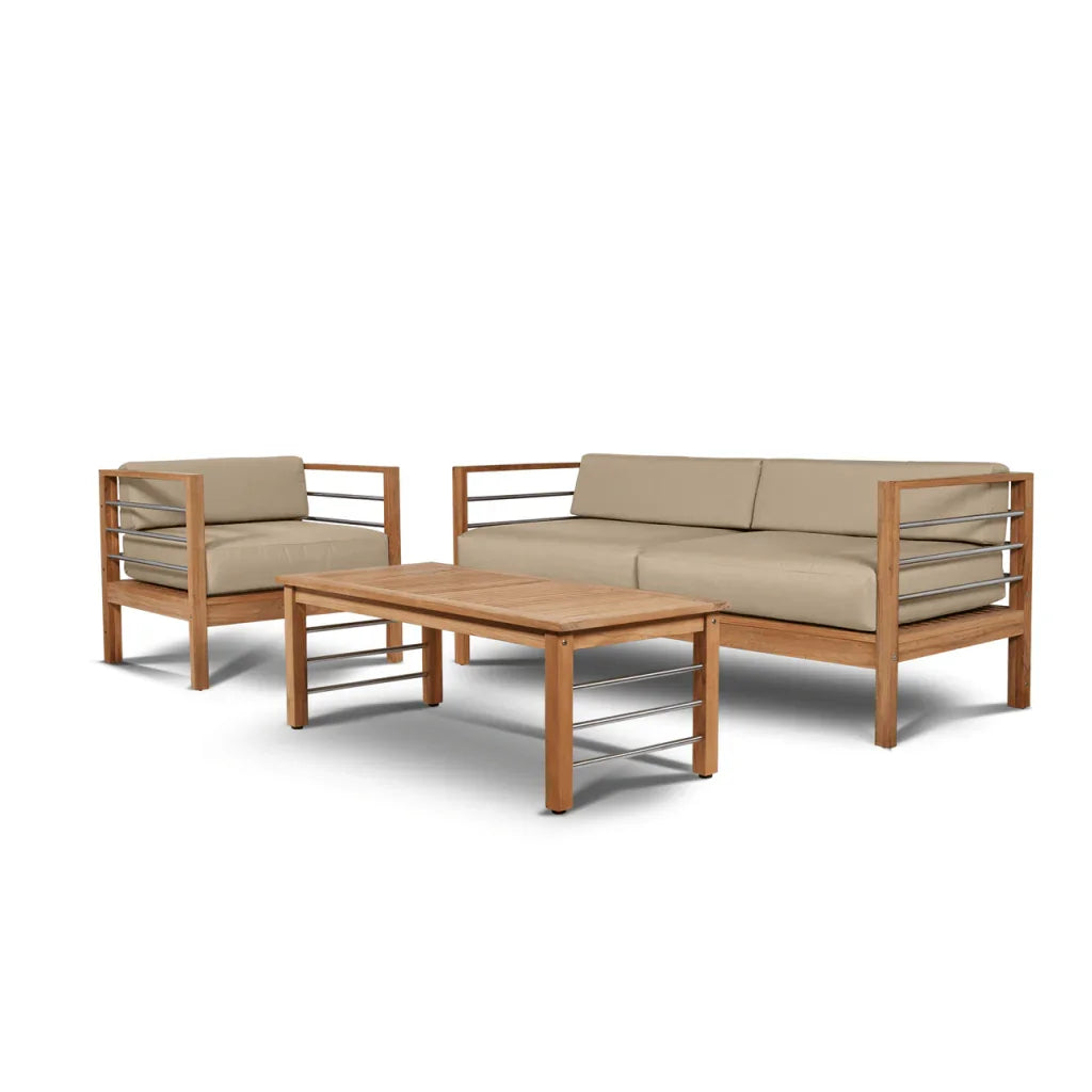 HiTeak SoHo Teak Patio Deep Sofa Set with Sunbrella 4PC