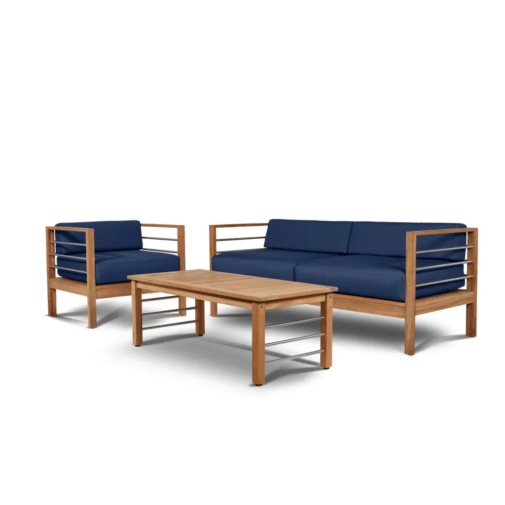 HiTeak SoHo Teak Patio Deep Sofa Set with Sunbrella 4PC