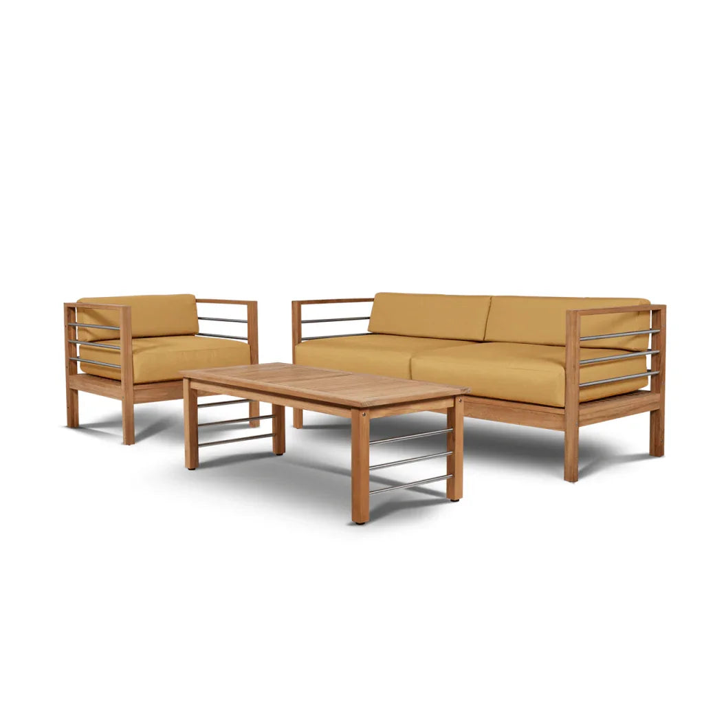 HiTeak SoHo Teak Patio Deep Sofa Set with Sunbrella 4PC
