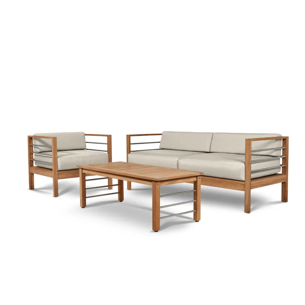 HiTeak SoHo Teak Patio Deep Sofa Set with Sunbrella 4PC