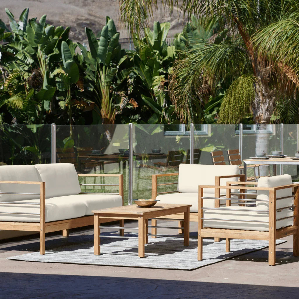 HiTeak SoHo Teak Patio Deep Sofa Set with Sunbrella 4PC