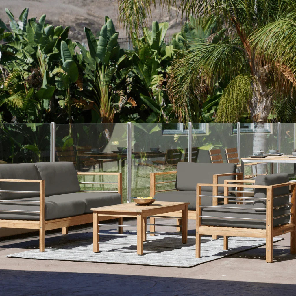 HiTeak SoHo Teak Patio Deep Sofa Set with Sunbrella 4PC