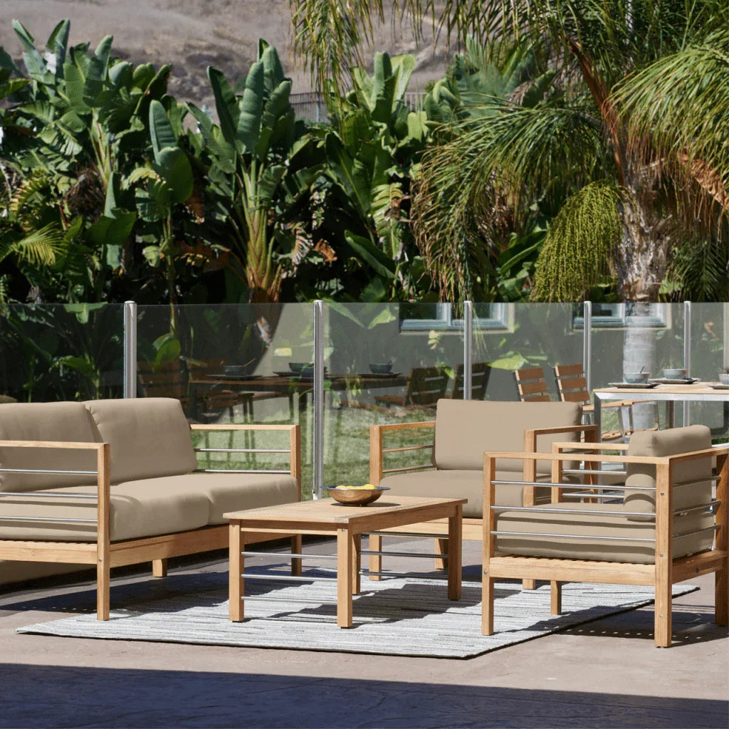 HiTeak SoHo Teak Patio Deep Sofa Set with Sunbrella 4PC