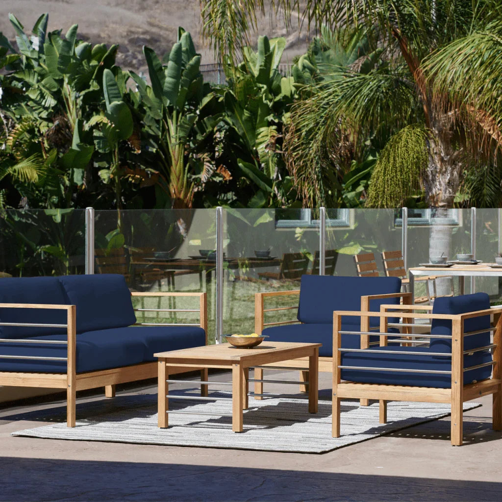 HiTeak SoHo Teak Patio Deep Sofa Set with Sunbrella 4PC