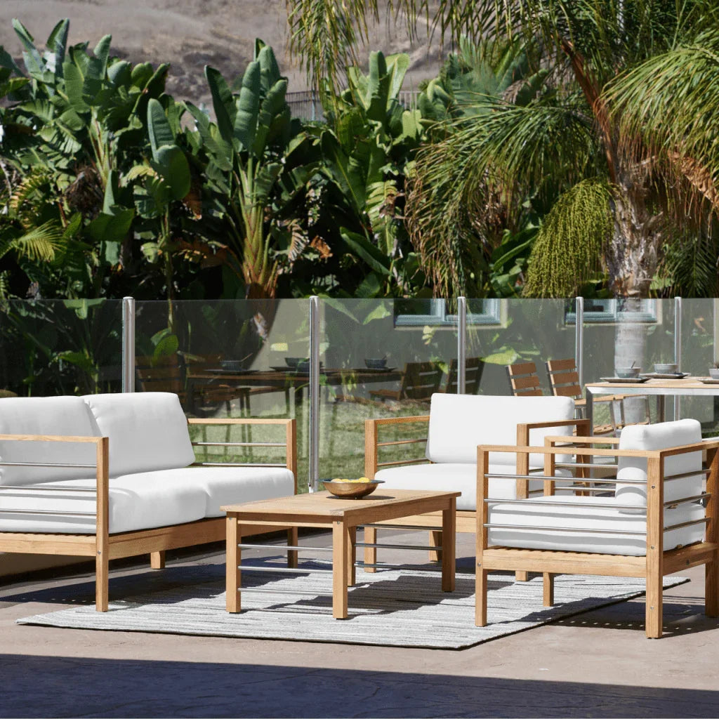 HiTeak SoHo Teak Patio Deep Sofa Set with Sunbrella 4PC