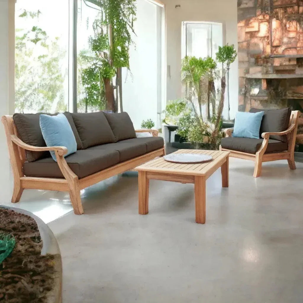 HiTeak Sonoma Teak Deep Outdoor Couch Sunbrella Cushions