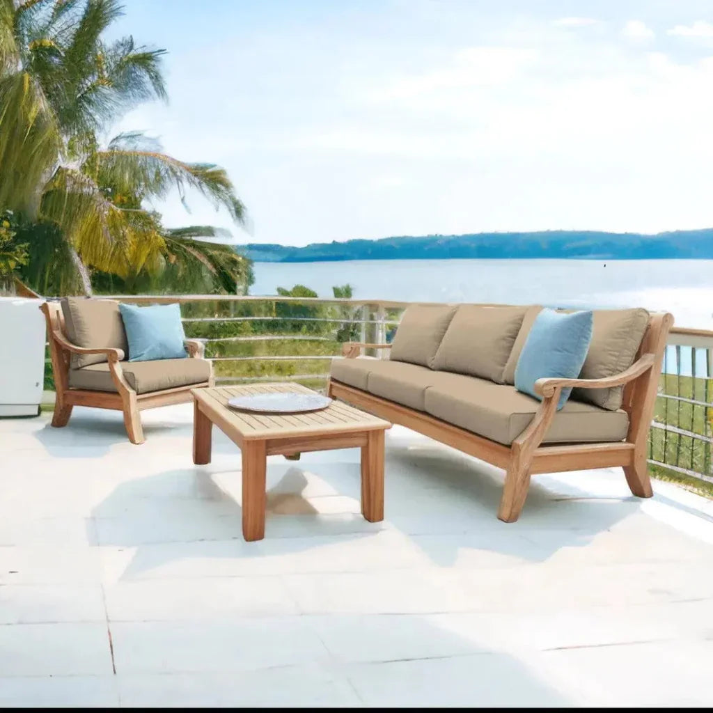 HiTeak Sonoma Teak Deep Outdoor Couch Sunbrella Cushions