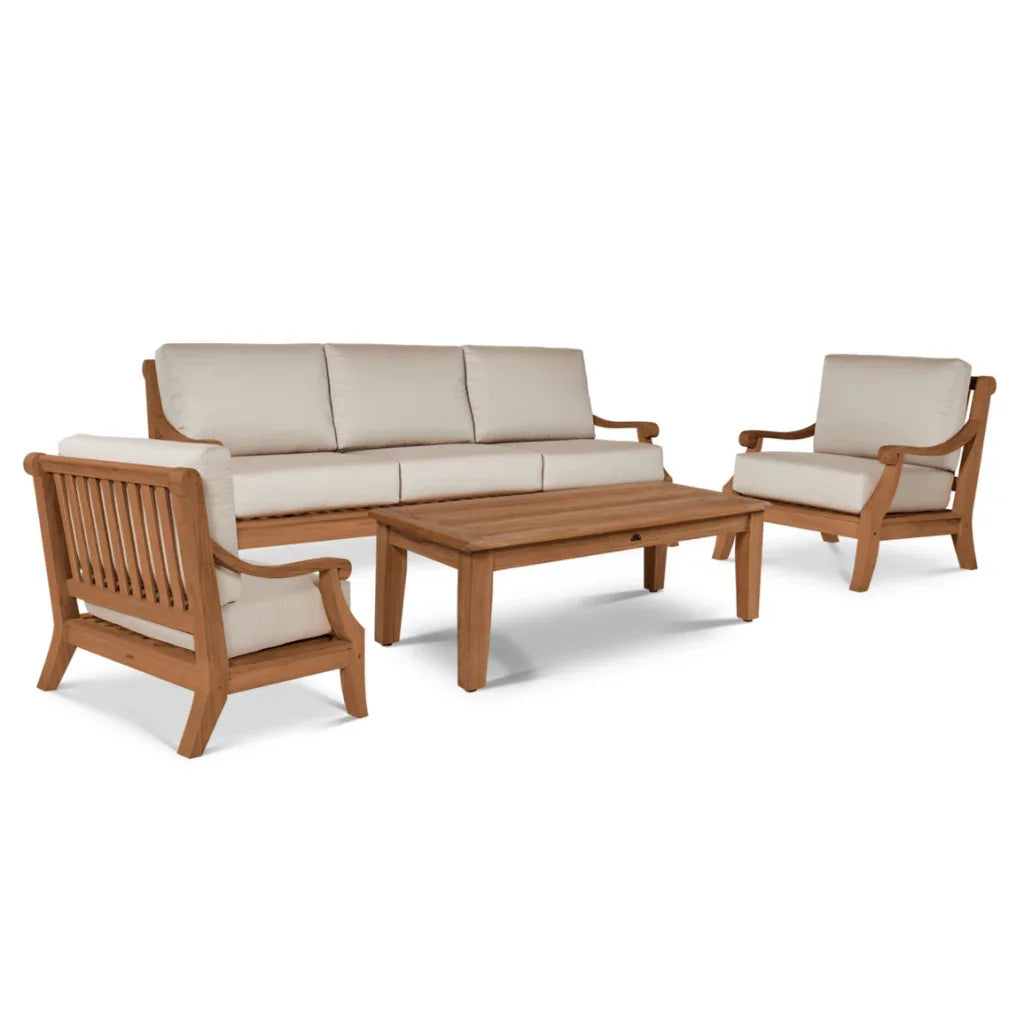 HiTeak Sonoma Teak Patio Deep Sofa Set with Sunbrella 4PC
