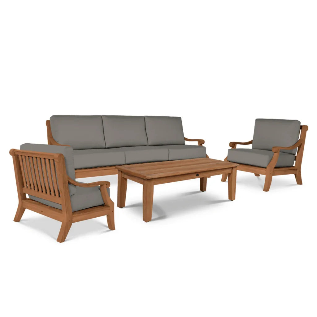 HiTeak Sonoma Teak Patio Deep Sofa Set with Sunbrella 4PC