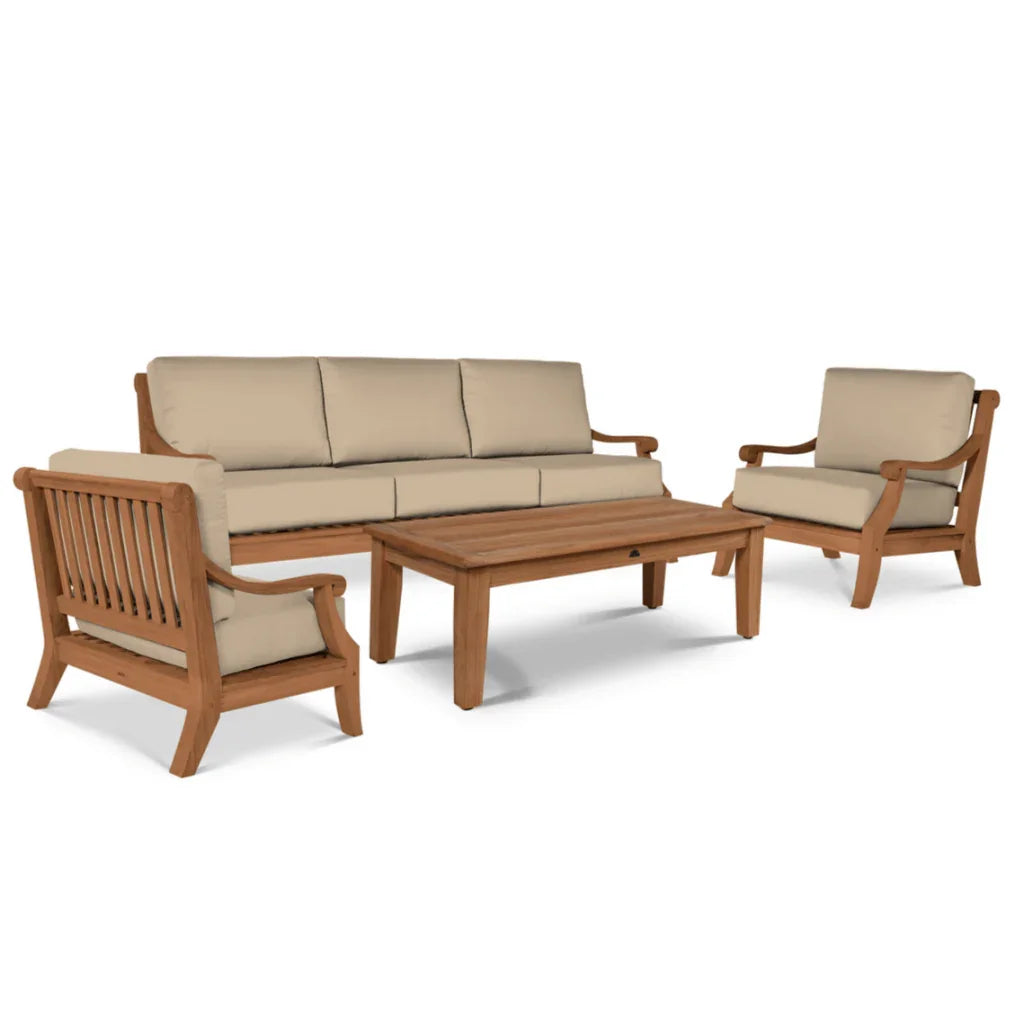 HiTeak Sonoma Teak Patio Deep Sofa Set with Sunbrella 4PC