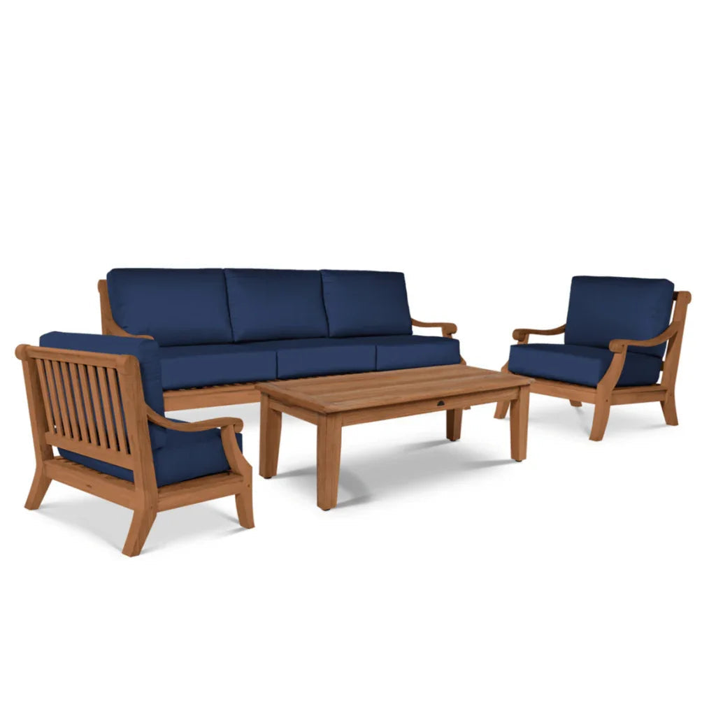HiTeak Sonoma Teak Patio Deep Sofa Set with Sunbrella 4PC