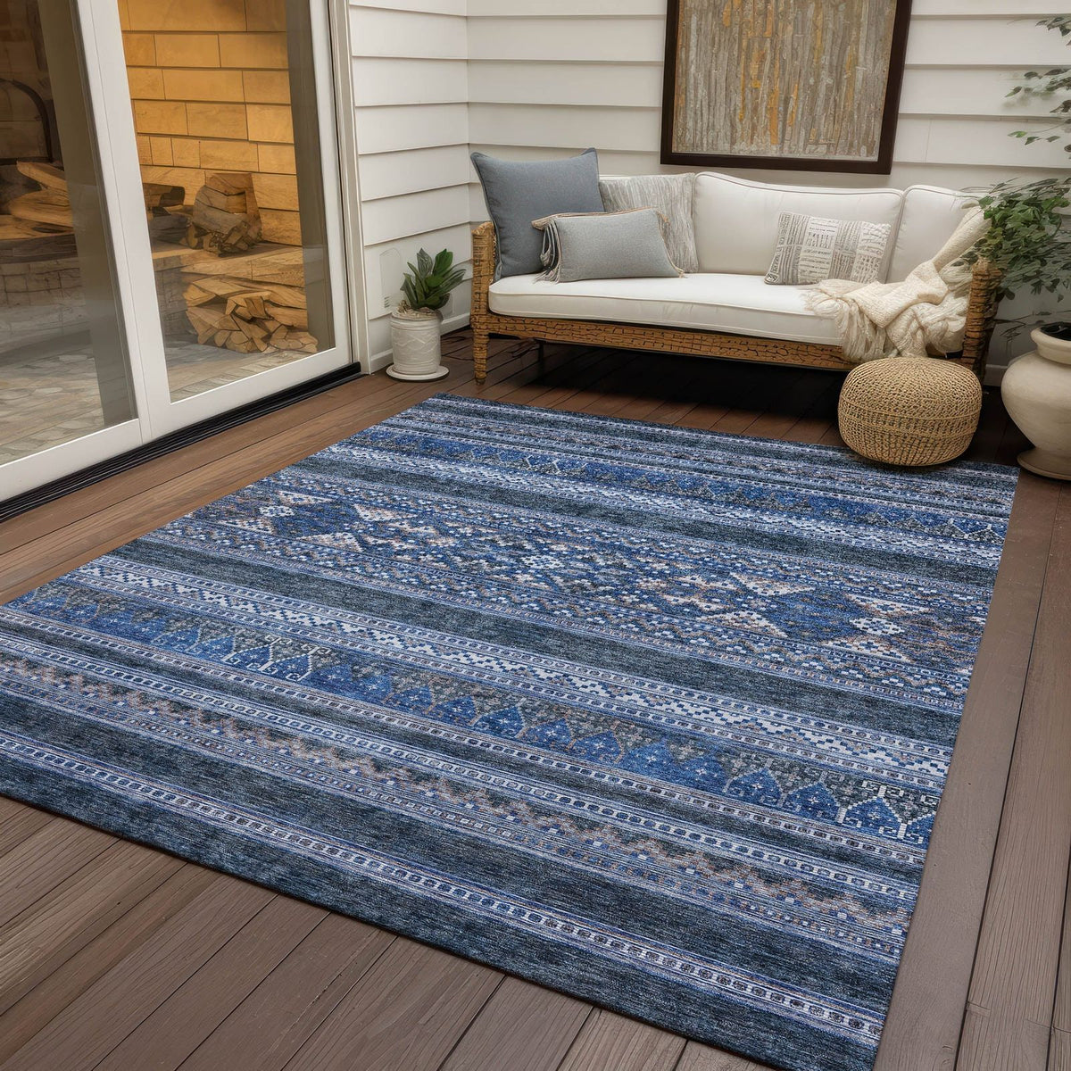 Addison Rugs Southwest Blue Washable Indoor-Outdoor Rug