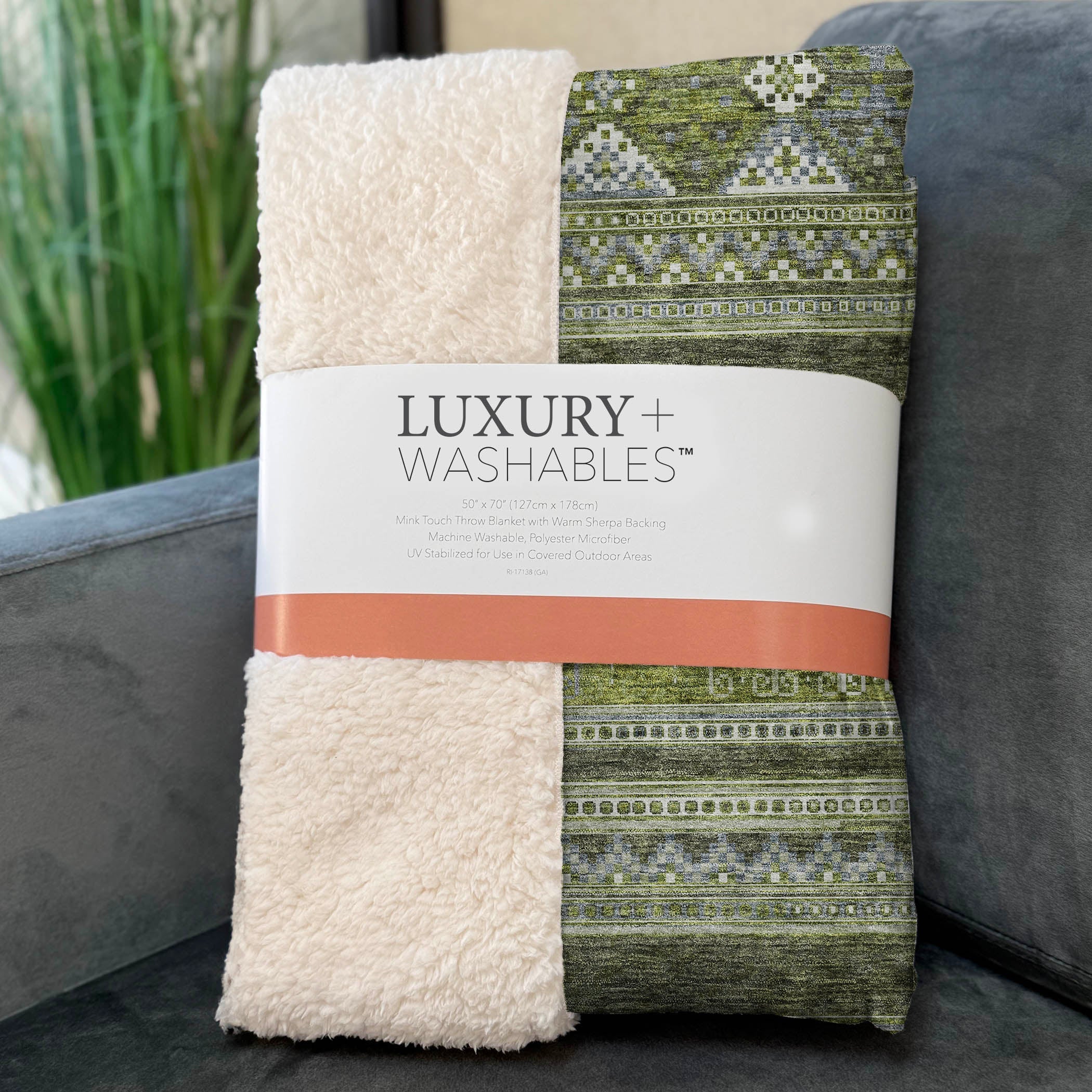 Southwest Green Washable Indoor-Outdoor Rug