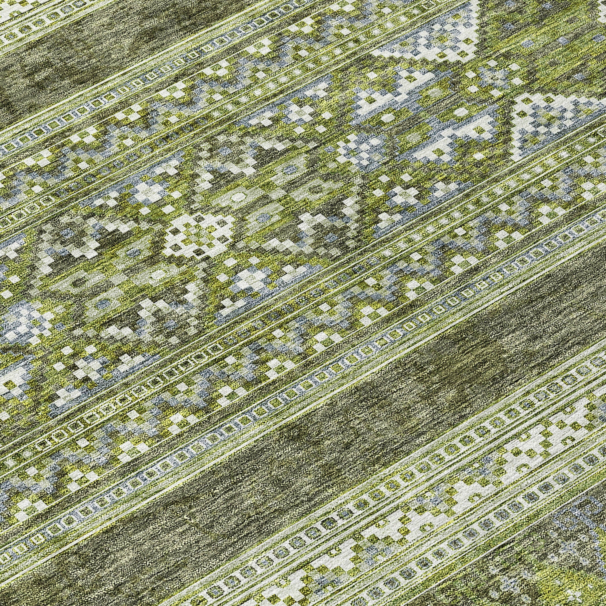 Southwest Green Washable Indoor-Outdoor Rug