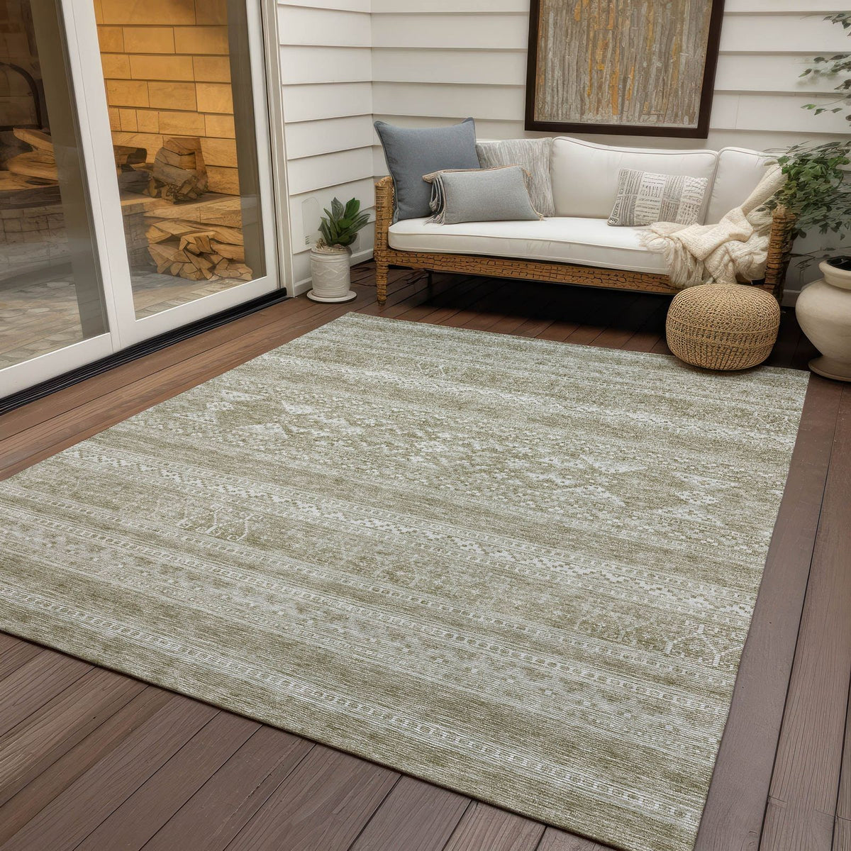Addison Rugs Southwest Khaki Washable Indoor-Outdoor Rug