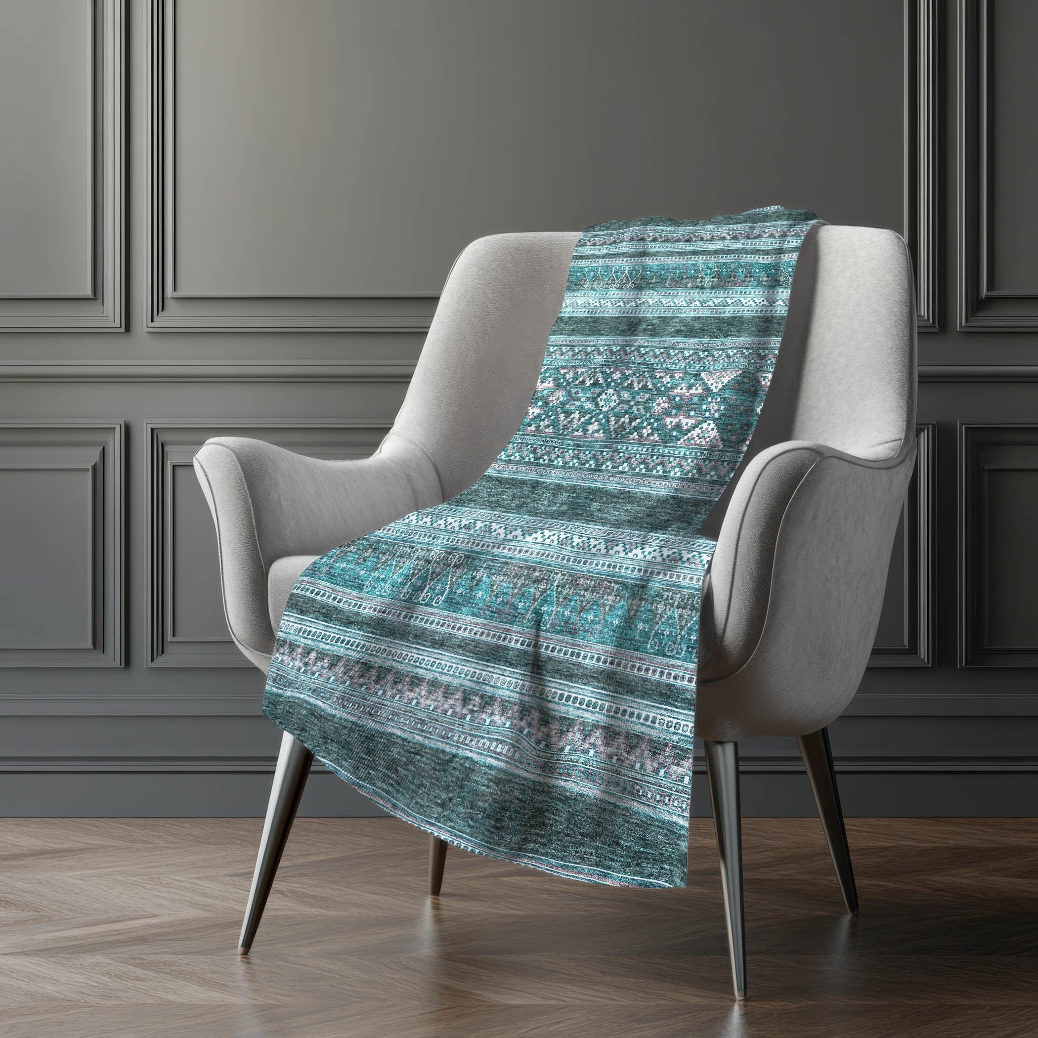 Southwest Teal Washable Indoor-Outdoor Rug