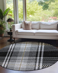 Spiral Whispers Black Washable Indoor-Outdoor Rug