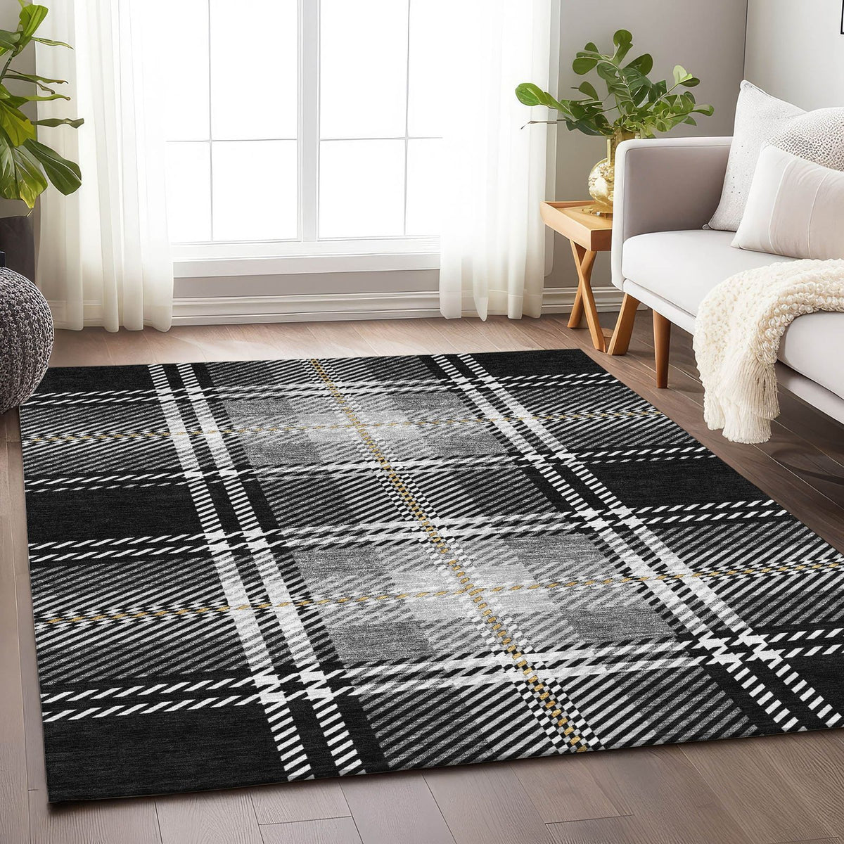 Addison Rugs Spiral Whispers Black Washable Indoor-Outdoor Rug