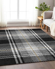 Spiral Whispers Black Washable Indoor-Outdoor Rug