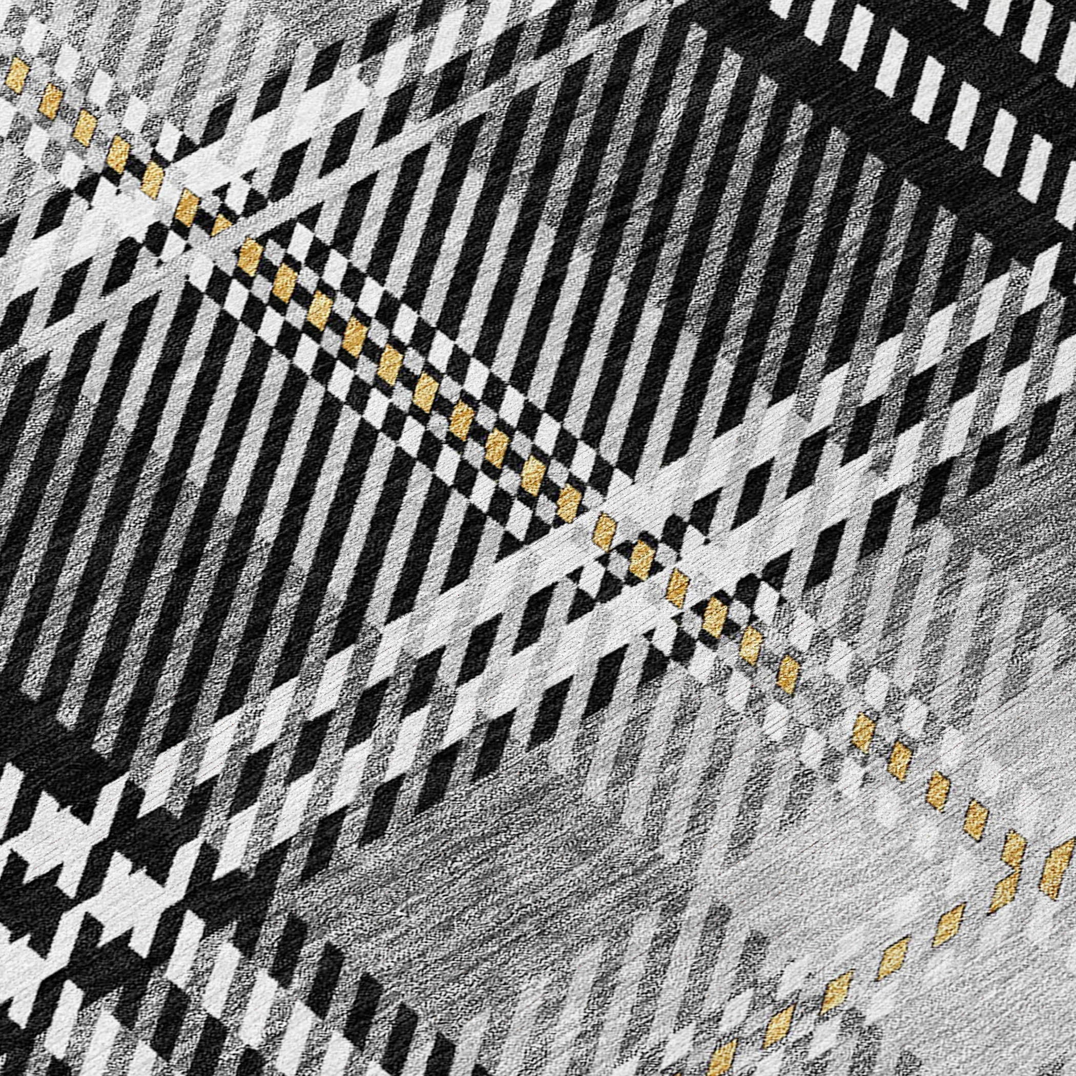 Spiral Whispers Black Washable Indoor-Outdoor Rug