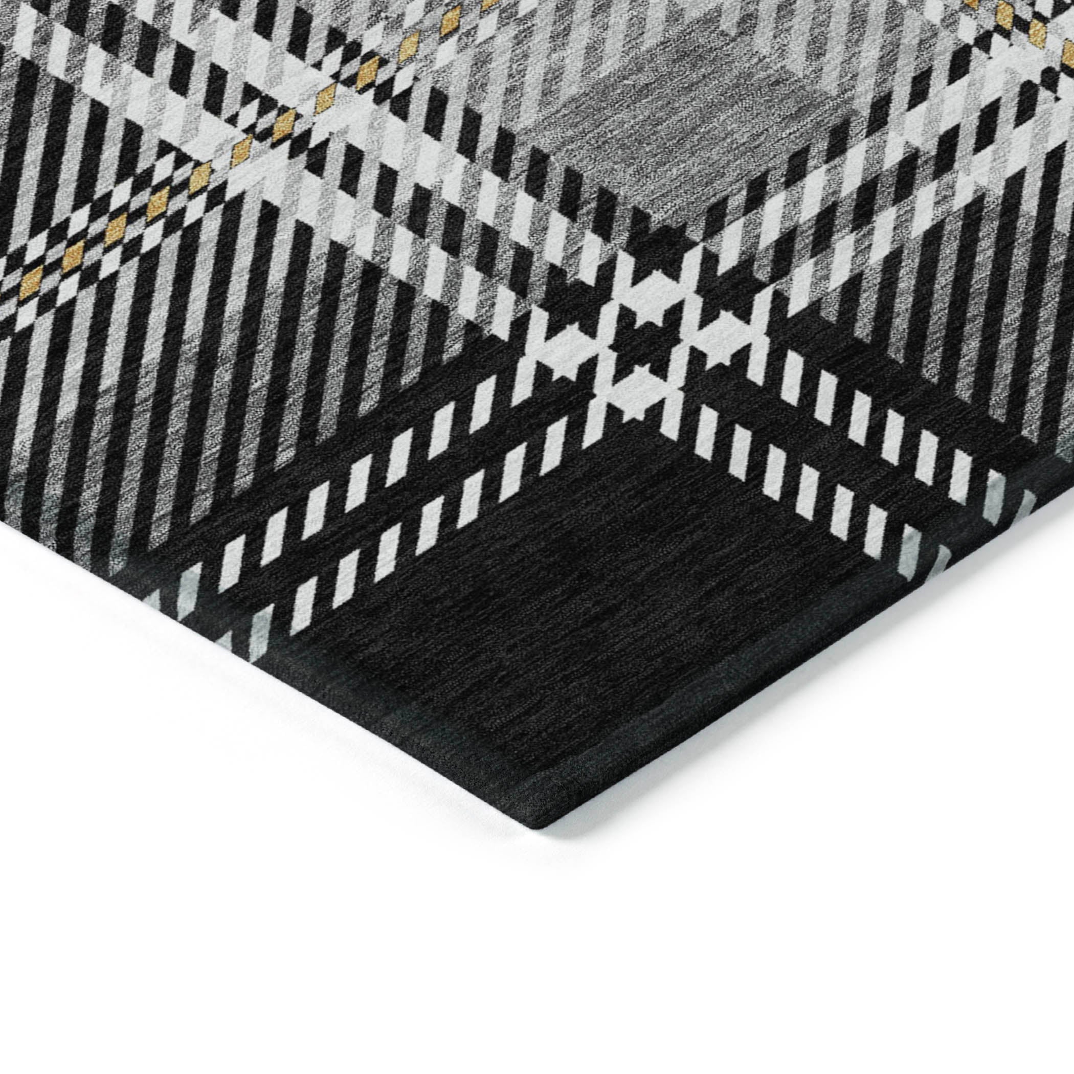 Spiral Whispers Black Washable Indoor-Outdoor Rug