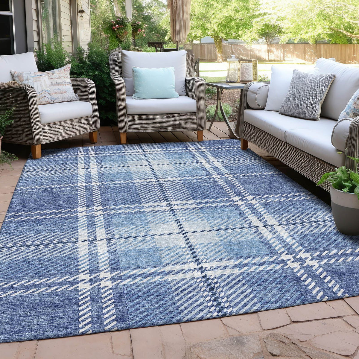 Addison Rugs Spiral Whispers Blue Washable Indoor-Outdoor Rug