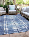 Spiral Whispers Blue Washable Indoor-Outdoor Rug