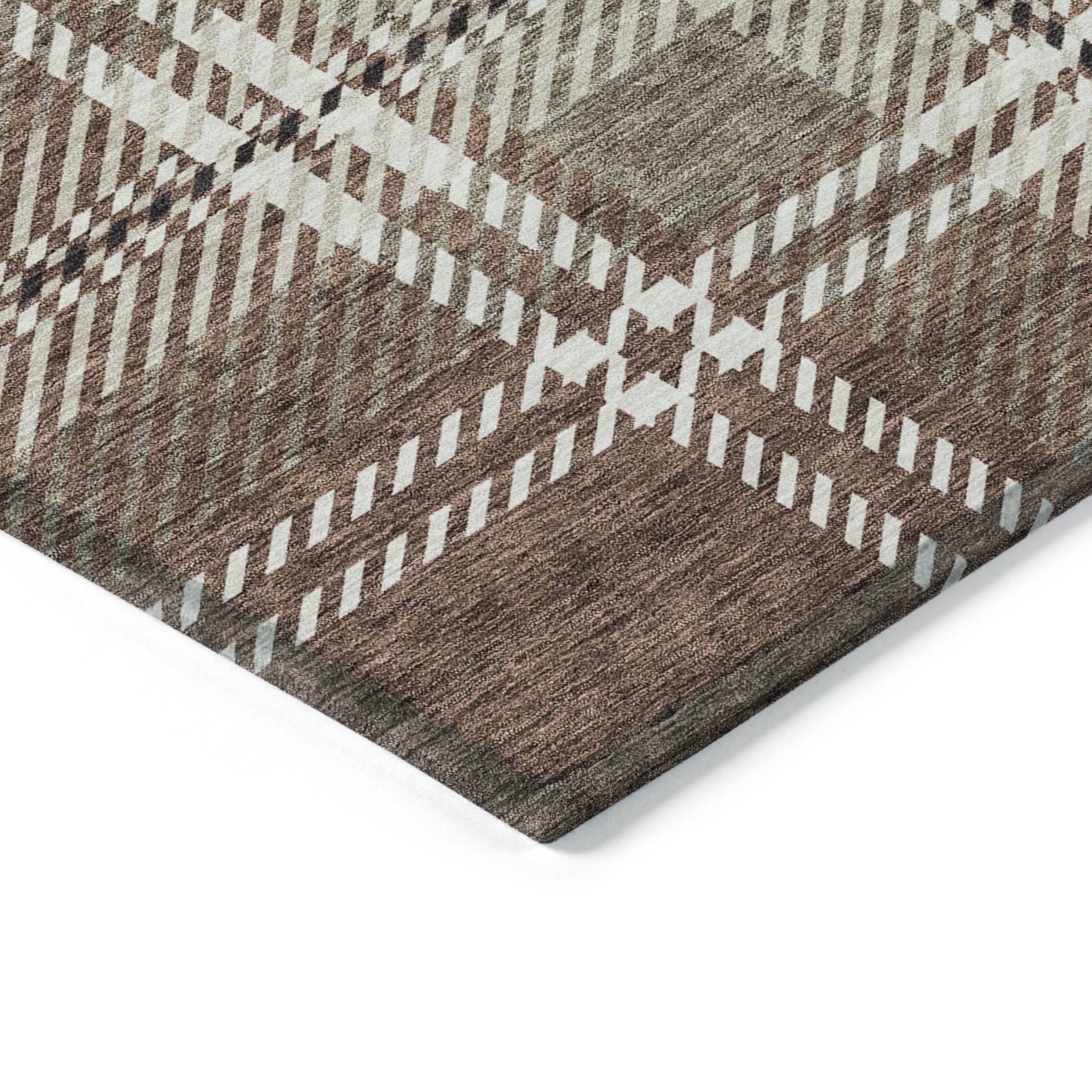Spiral Whispers Brown Washable Indoor-Outdoor Rug