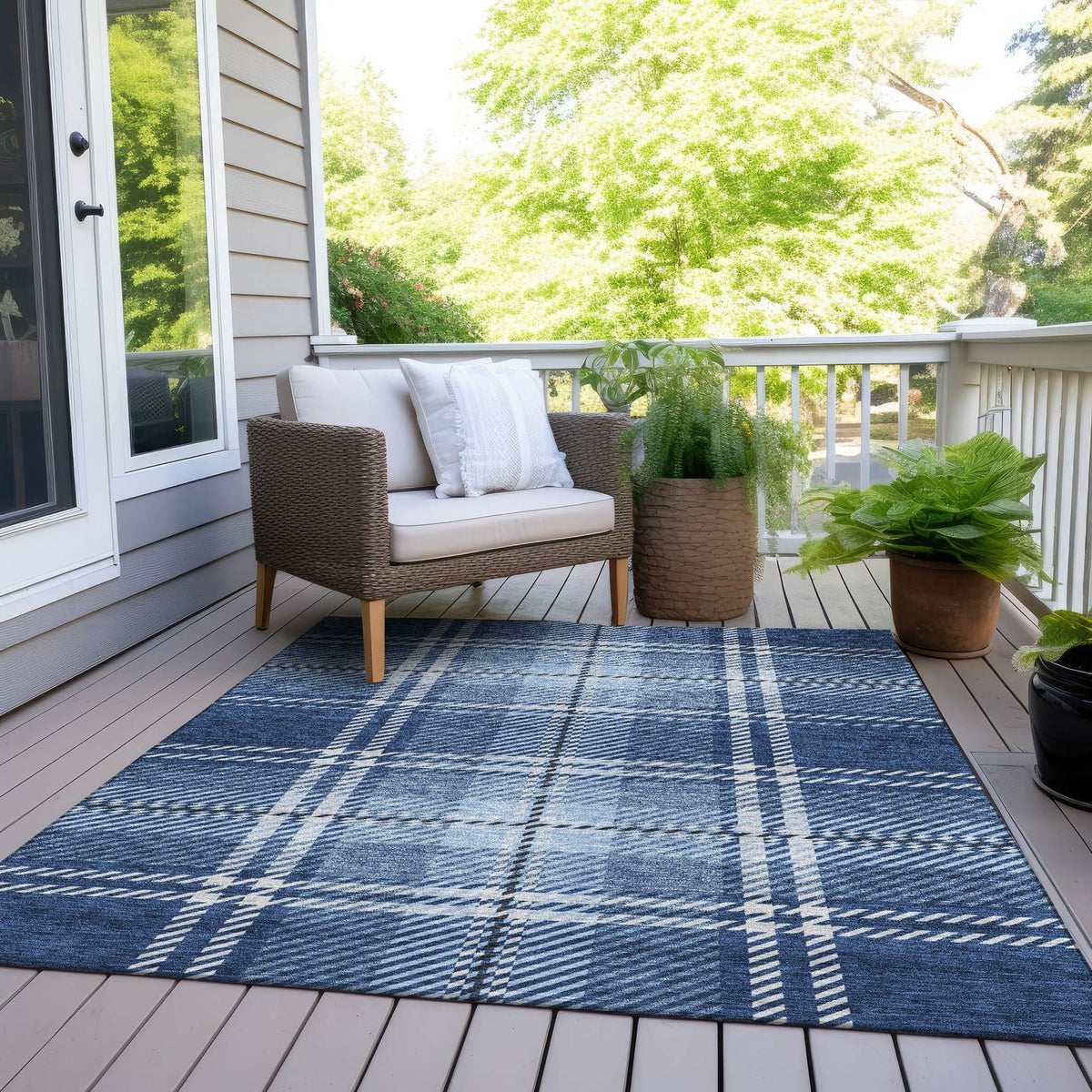 Addison Rugs Spiral Whispers Navy Washable Indoor-Outdoor Rug