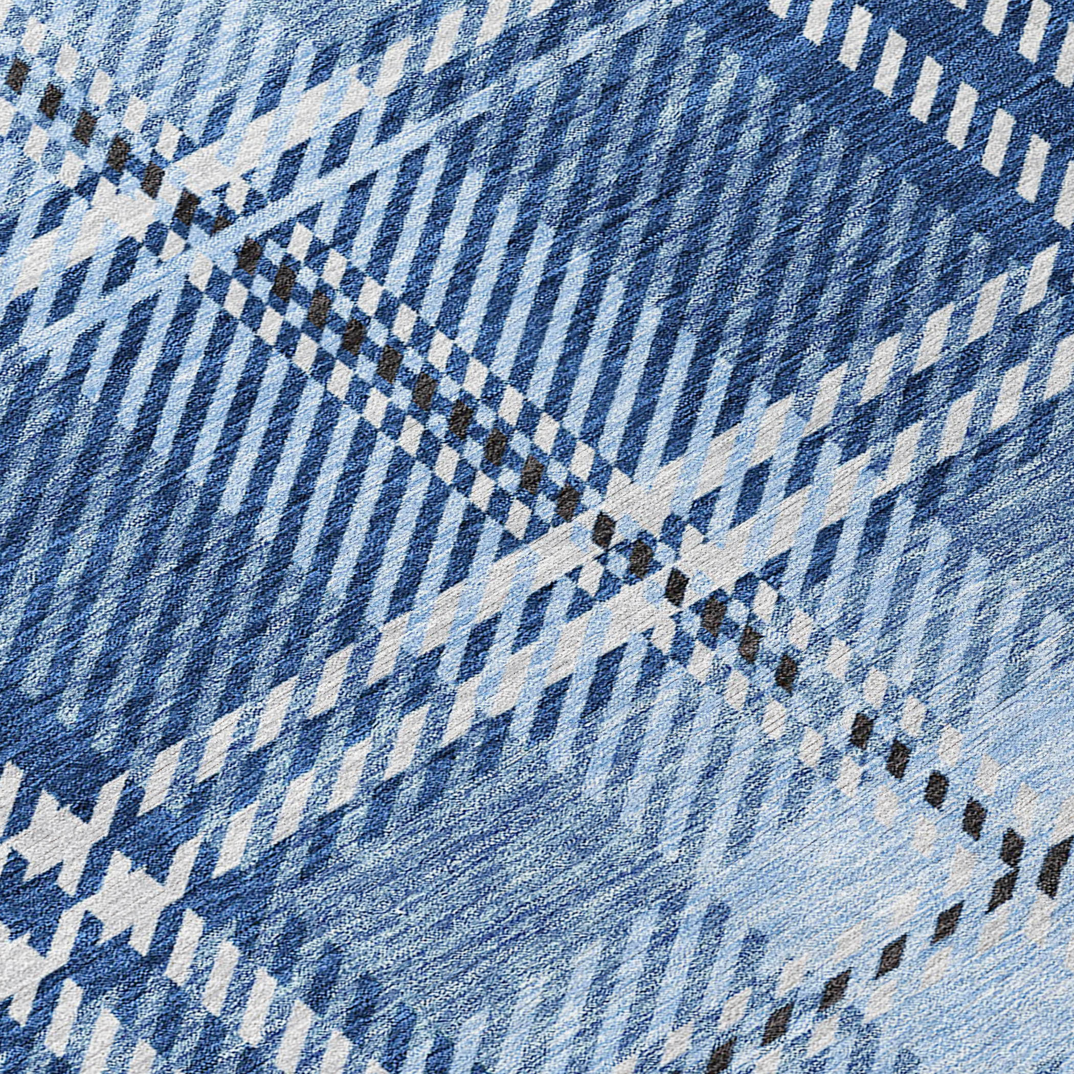 Spiral Whispers Navy Washable Indoor-Outdoor Rug