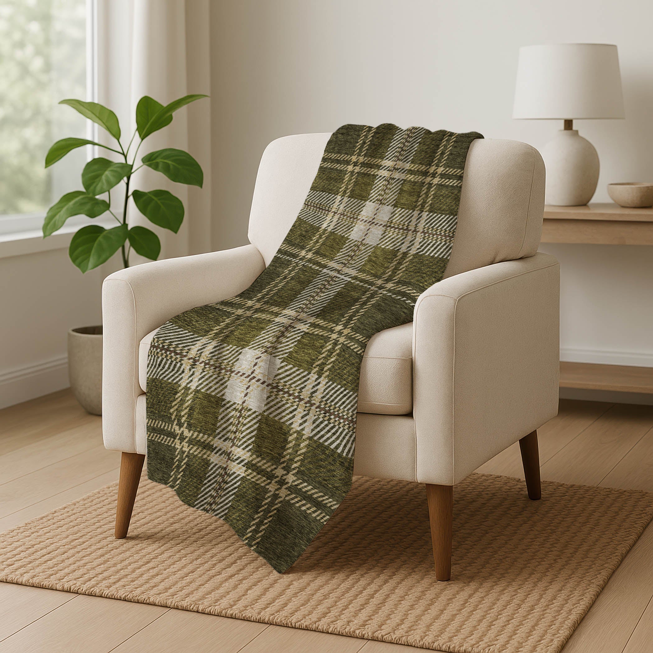 Spiral Whispers Olive Washable Indoor-Outdoor Rug